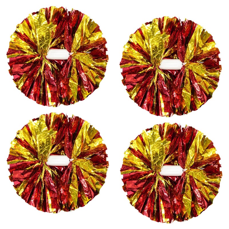 CREATIEE-PRO 4Pcs Metallic Cheerleading Pom Poms, 2 Pair Cheerleader Cheering Squad Pompoms for School Sports Dance Games Team Spirit Cheer - Image 1